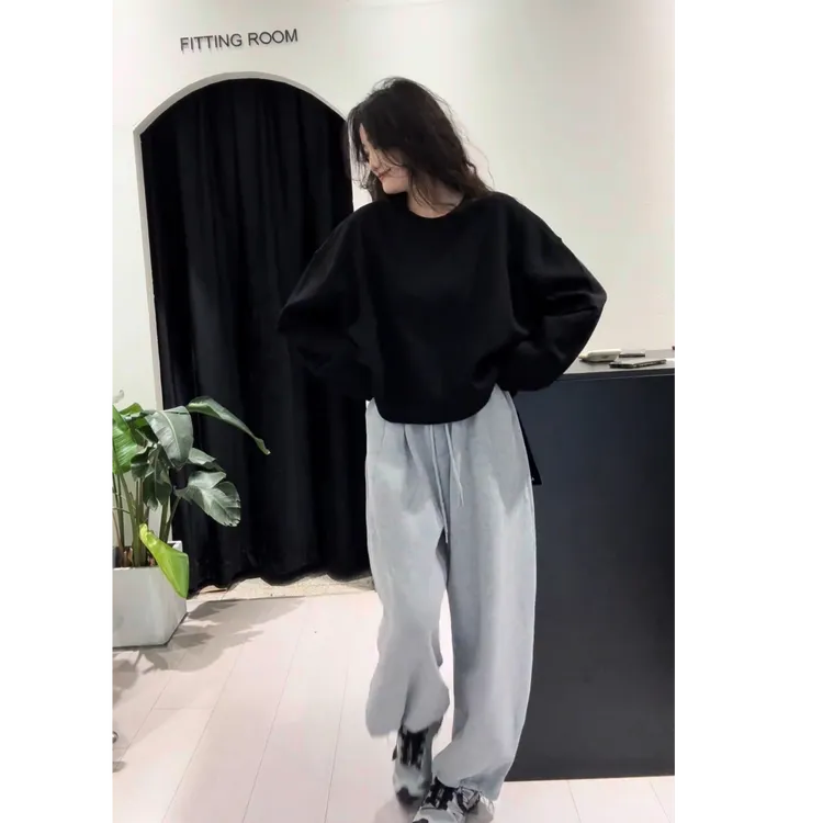 2025秋季新款时尚极简风休闲百搭宽松慵懒上衣裤子两件套