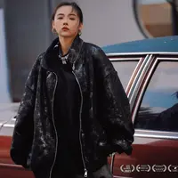 冬季皮拼接美式复古加绒穿夹克棉服重磅情侣百搭棉衣外套潮牌