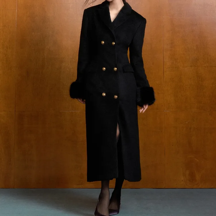 【小稳专属运补6-8】微胖大码秋冬气质显瘦收腰毛袖圈呢大衣5215