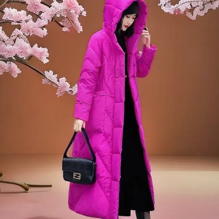 刺绣盘扣中国民族风羽绒服女中长款长过膝到脚踝2024新款大码连帽