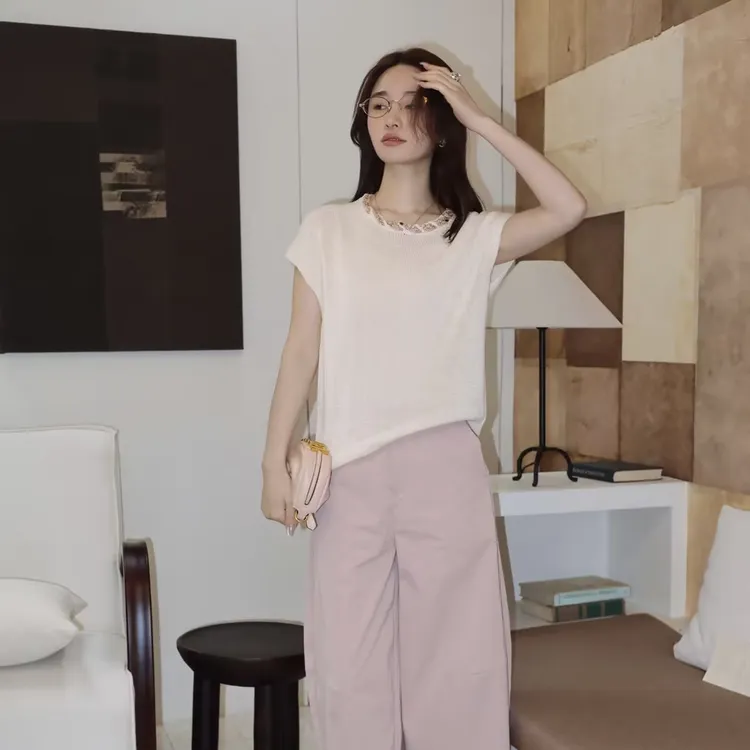 HELA AOMI "手工编珠和纸纱"莱赛尔桑蚕丝无袖针织衫CY6AC34438商品图