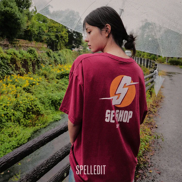 SPELLEDIT2025冬季新品SHOPT恤创意印花宽松舒适纯棉内搭打底衫女