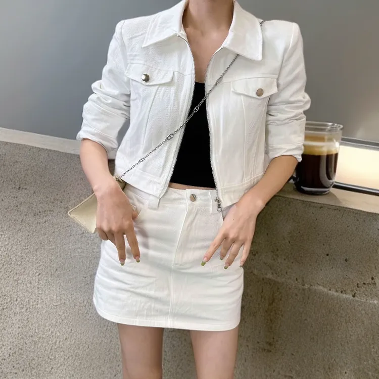 早秋慵懒牛仔套装女款爆款2025新款高级感长袖时尚高腰白色辣妹风