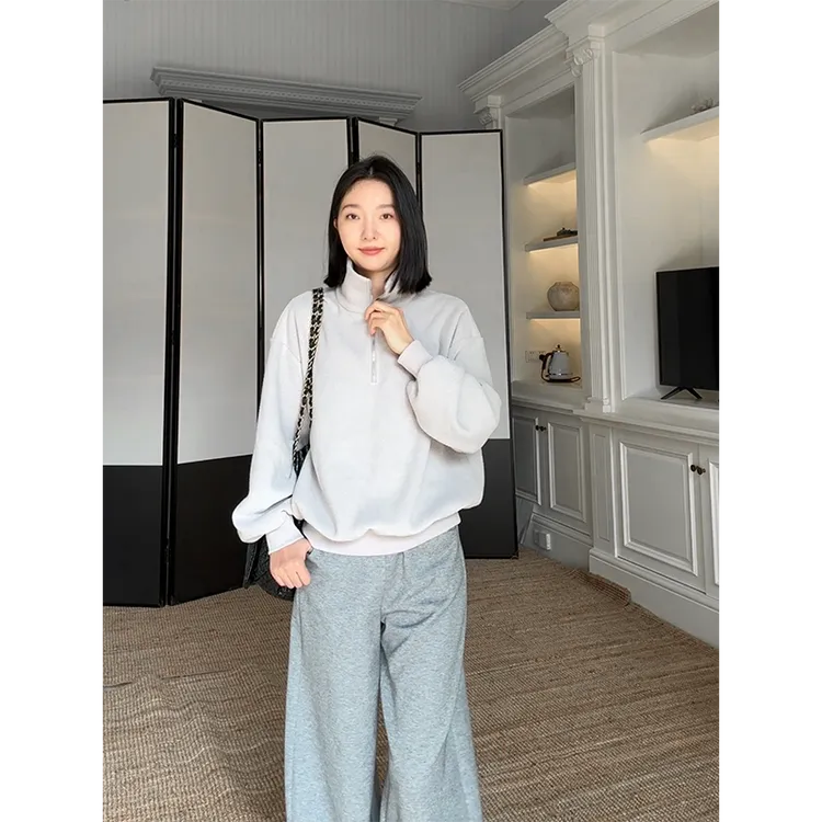 郭九九呢 气质立领宽松显瘦落肩袖卫衣上衣休闲弯刀裤 G925Z17559