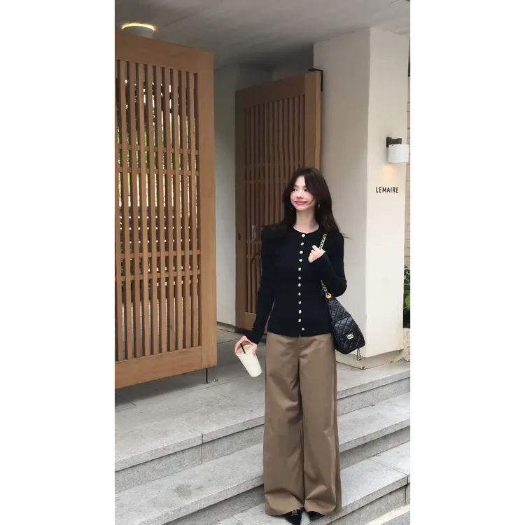 parkyeon秋季百搭通勤风一整套设计感修身针织长袖上衣气质长裤