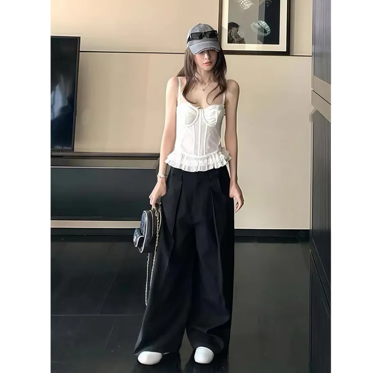 【蕾丝战神】纯欲重工透感网纱背心吊带女修身内搭上衣配休闲裤子
