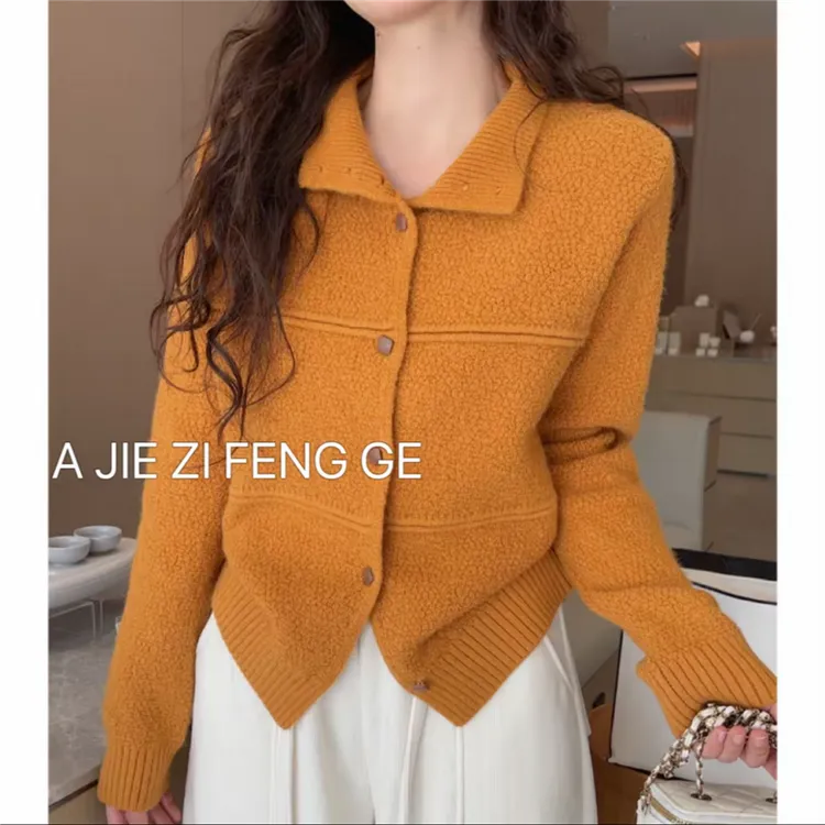 2025秋冬新款韩版立领可翻领毛针织开衫女高级感气质百搭毛衣外套