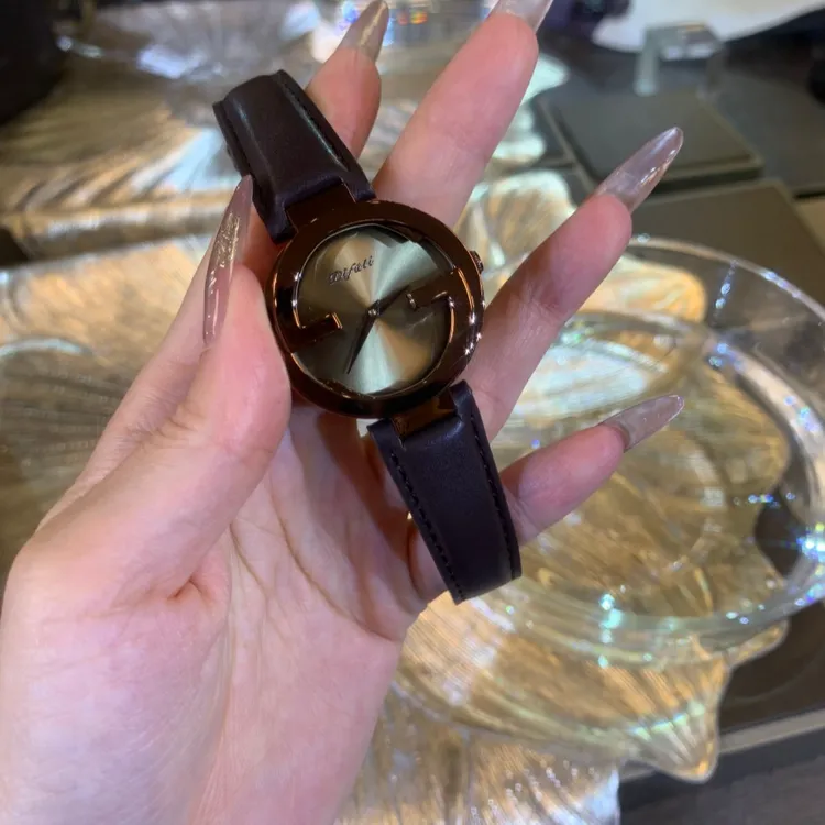 【双11好物】华·新款手表女士轻奢时尚复古双G棕色百搭皮带腕表女款