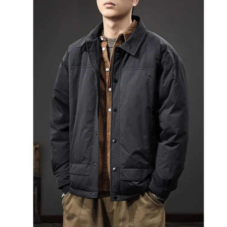 佩库普伦冬季新款轻薄翻领羽绒服男休闲白鸭绒冬款夹克外套