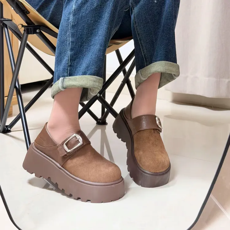 勃肯鞋女2025新款秋季厚底圆头百搭时尚舒适复古潮流增高时尚单鞋