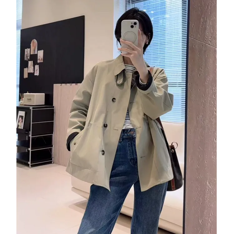韩系休闲收腰显瘦工装风衣外套女秋季2025新款拼接短款宽松风衣女