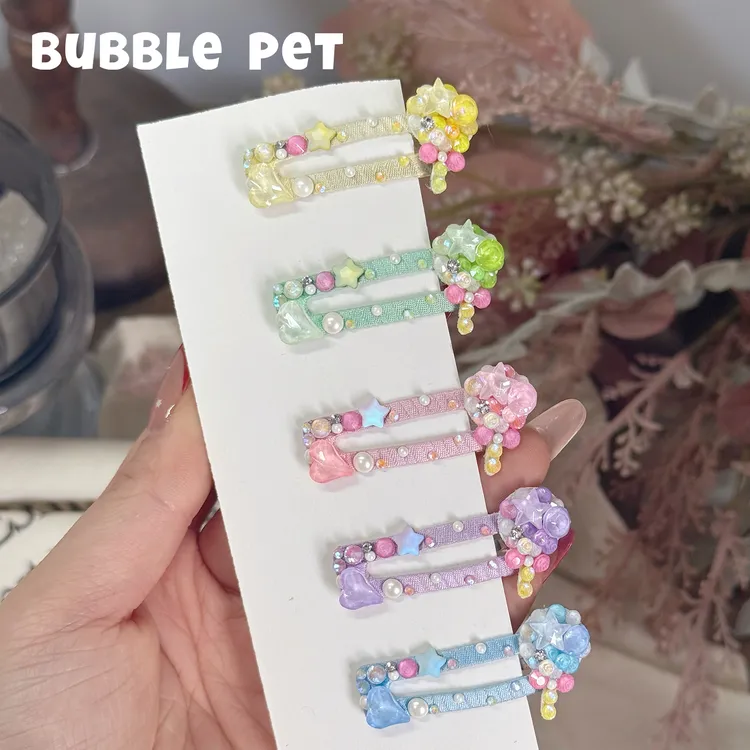 巴卜派·满钻棒棒糖宠物发夹摩卡进口钻不锈钢方夹狗狗发卡可爱