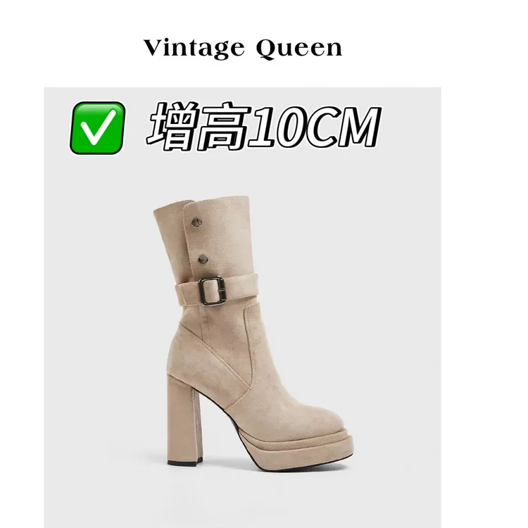 韩剧女主～Vintage古早防水台高跟短靴女2025新款复古粗跟瘦瘦靴
