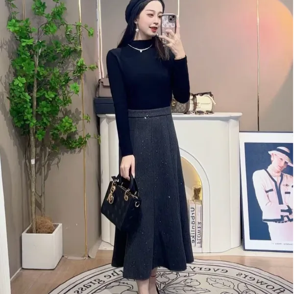 【3个裙长】秋冬毛呢小香风高腰修身显瘦休闲气质鱼尾半身裙8