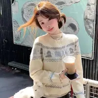 奶油泡芙~复古费尔岛针织开衫女秋冬季气质修身百搭毛衣外套