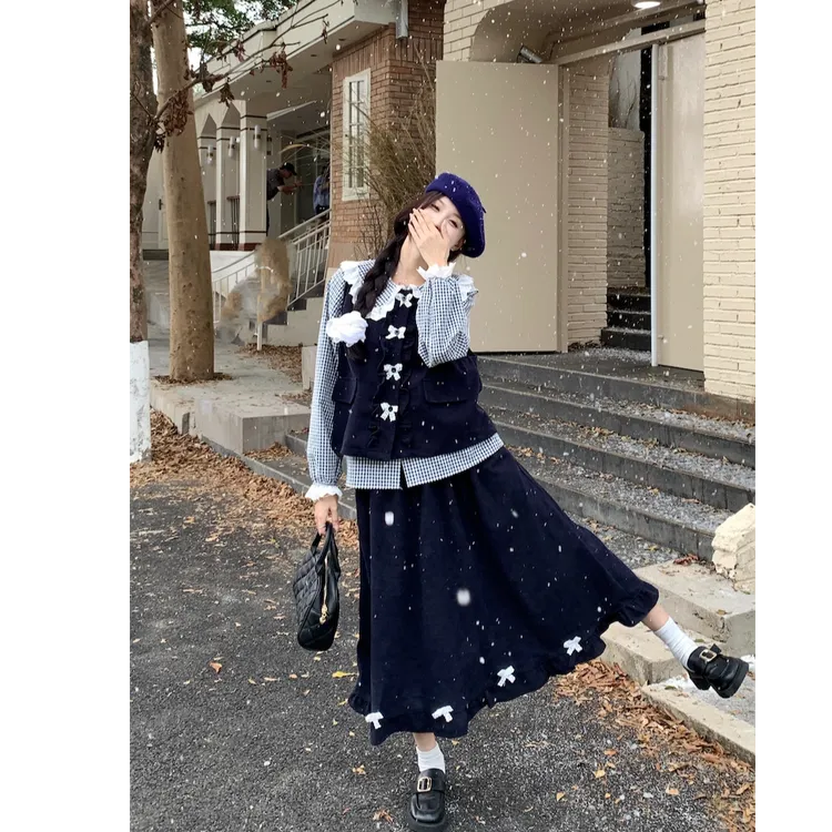 秋冬三件套休闲甜美清新学院时尚套装显瘦时尚小众炸街高级感女装
