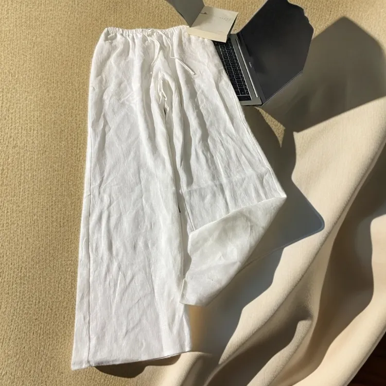 2025新款亚麻女装裤子亚麻裤100%纯亚麻正品亚麻老钱风亚麻阔腿裤