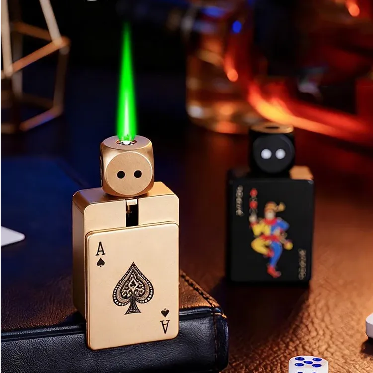炫酷创意旋转黑桃A骰子打火机便携防风充气解压适合送男友