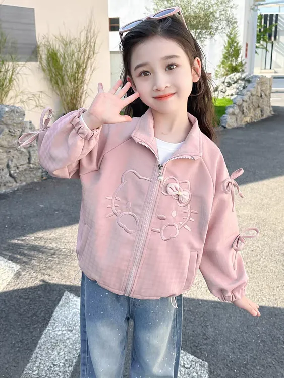 女童外套儿童春秋2025洋气新款女宝宝秋季韩版休闲夹克皮衣冲锋衣