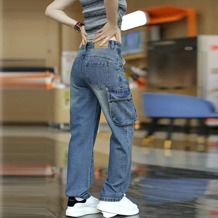 美式复古高街直筒潮流潮牌痞帅显瘦撞色重工水洗做旧百搭牛仔裤男