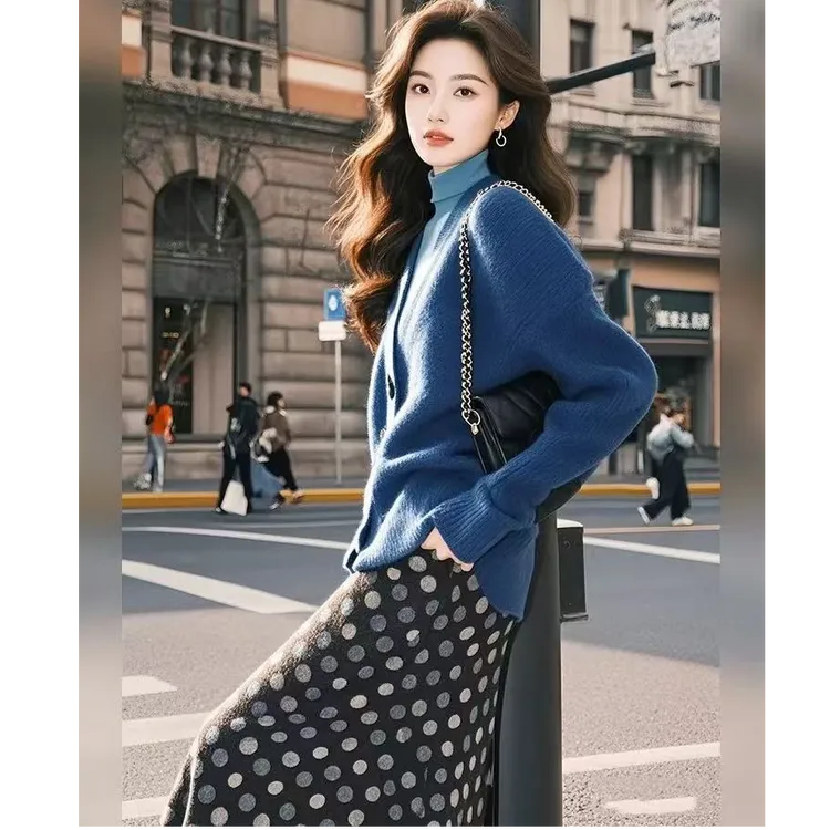 入冬减龄搭配一整套冬装韩系高级感独特绝美小针织上衣两件套装女