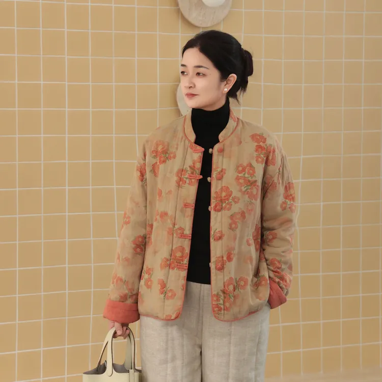 麻享【海棠·棉服】麻棉中式盘扣双面双穿印花提花长袖女款FSY51327