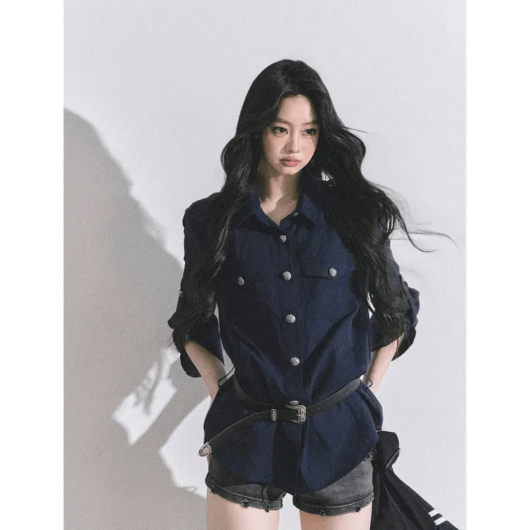 衬衫女2025新款洋气极简风时尚小众polo领衬衣秋季薄款长袖上衣