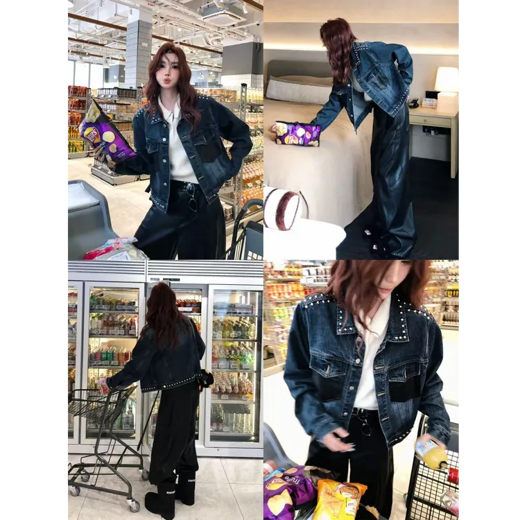 婉君【重工铆钉牛仔】秋季休闲拼接百搭潮流牛仔外套LWJ25C3C2285