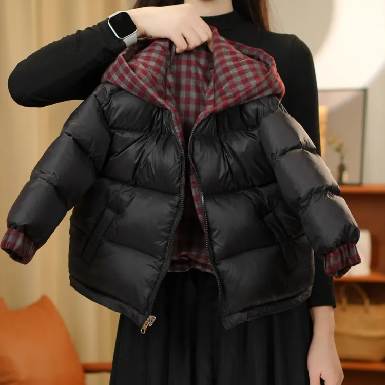 儿童双面穿棉服抗寒棉衣深冬姐弟款加厚暗红格子外套2025冬季新款