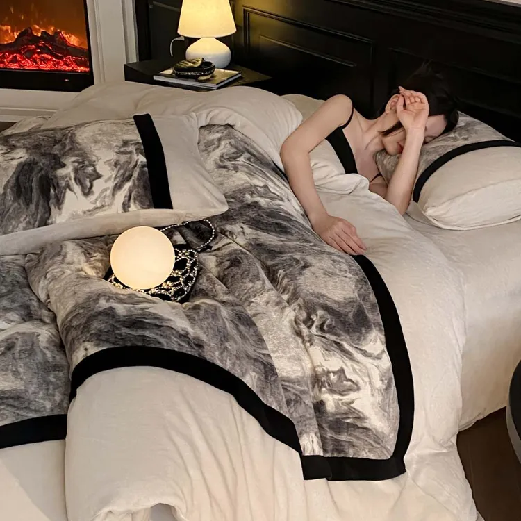 巢尔【凯瑟琳】牛奶绒四件套双面绒加厚床品冬季保暖轻奢床单被套