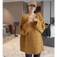 徐靖靖【蜜糖方块】韩版氛围感镂空圆领时尚百搭针织毛衣2509193