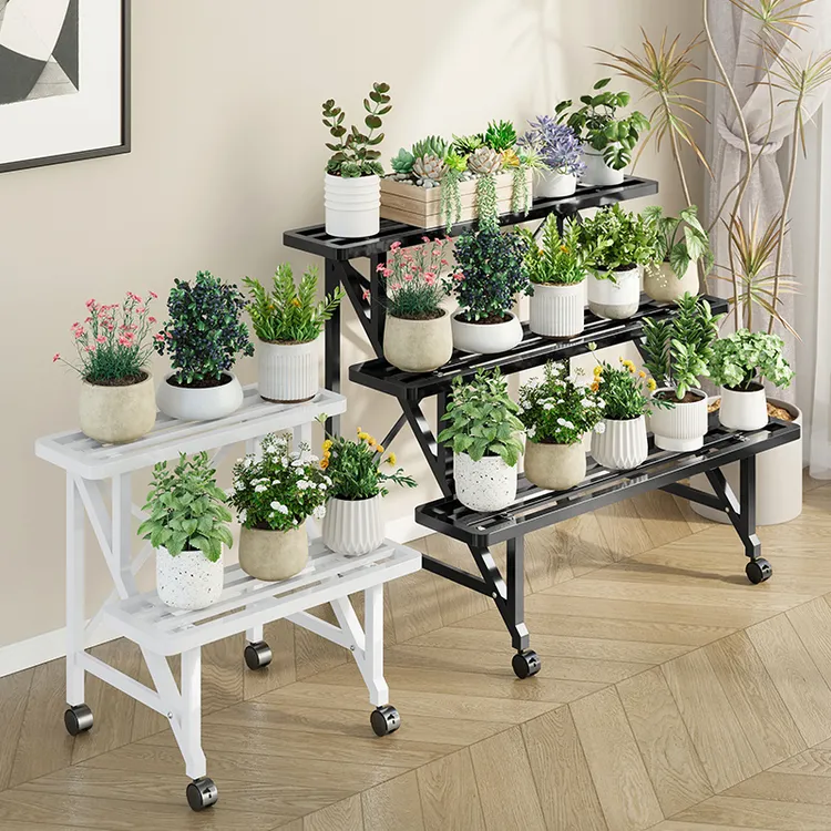 多层阶梯式移动铁艺花架适合阳台客厅落地放置多肉花盆绿植置物架商品图