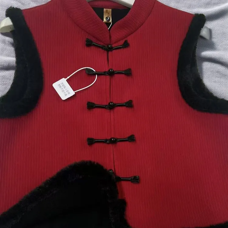 25年对襟拼接对襟拼接秋冬季宽松型马夹加绒加厚唐装上衣立领