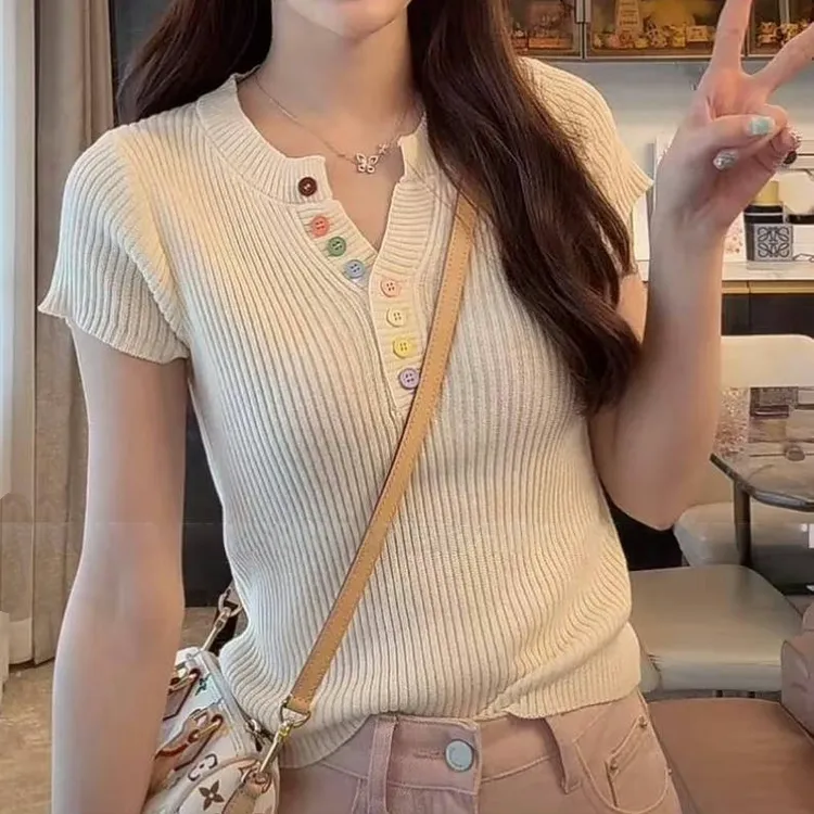 韩版设计感显瘦冰丝坎肩上衣2025夏季新款洋气时尚百搭减龄短袖