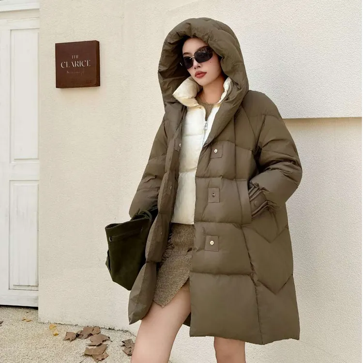 【原创鹅绒】2025新款高定中长款加厚连帽假两件保暖时尚鹅绒服外套