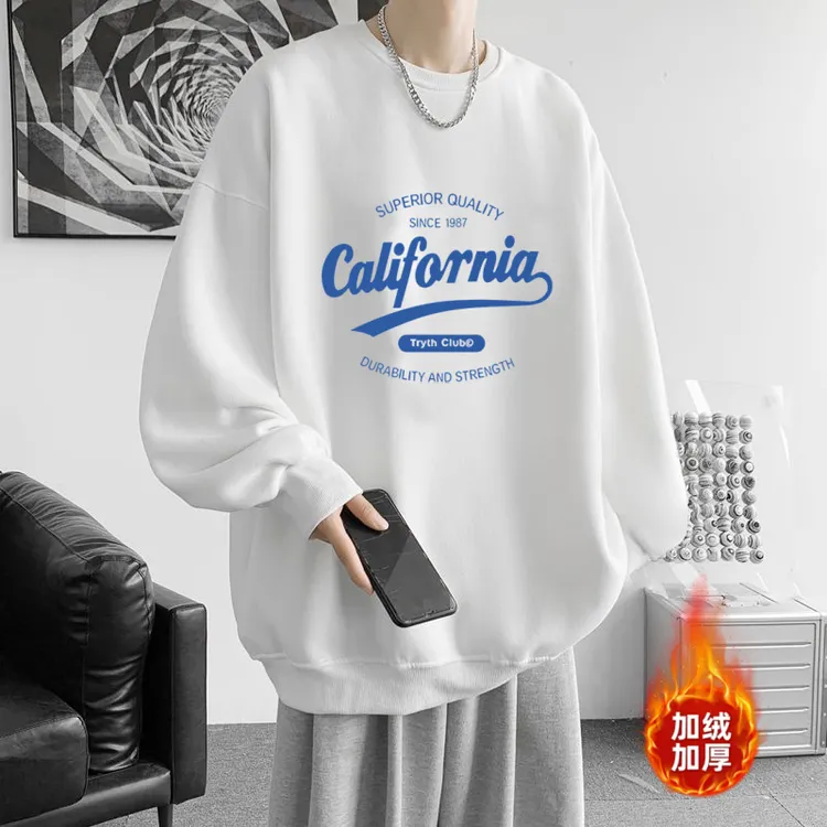 圆领美式卫衣男装新款oversize韩系宽松加绒加绒卫衣上衣无帽