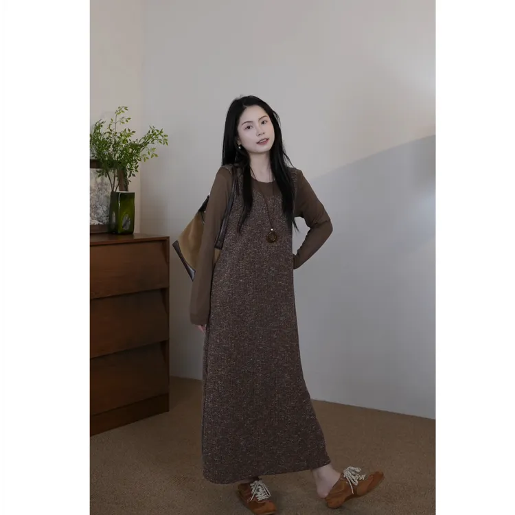 小个子针织套装连衣裙两件套秋季吊带连衣裙T恤女装中长款秋冬
