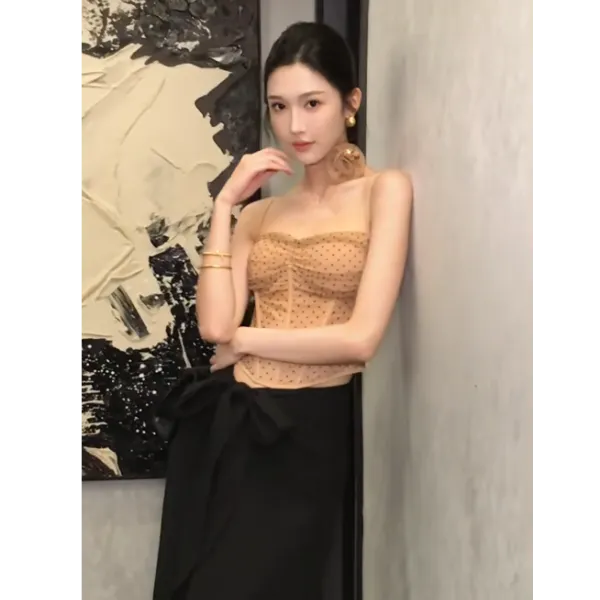 复古性感辣妹套装女2025年夏季抹胸吊带背心上衣直筒半身裙两件套