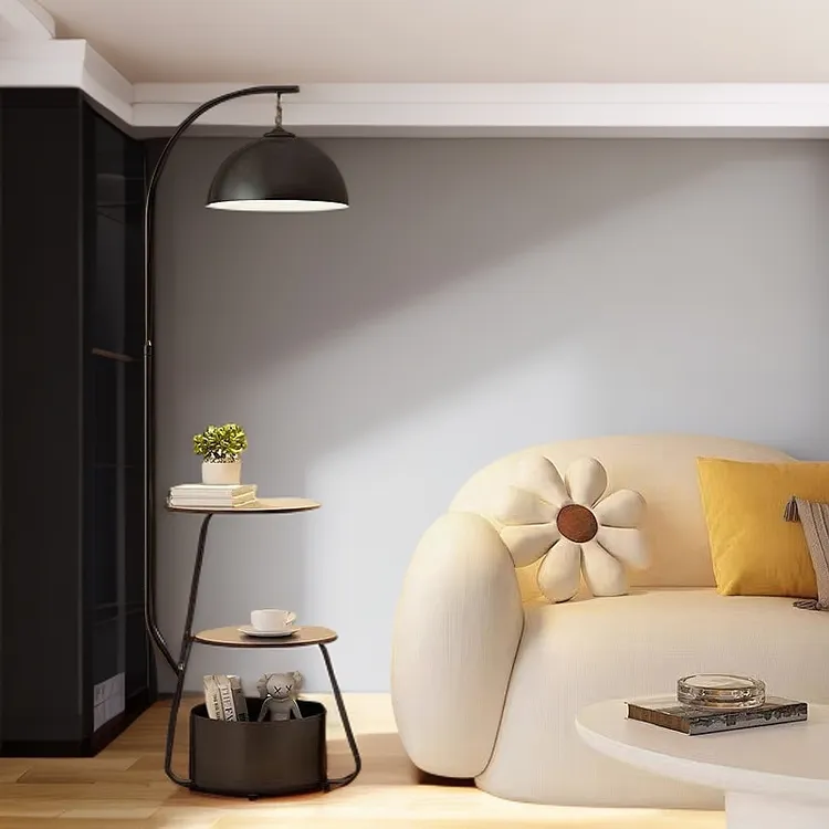 暖色系北欧风格置物架一体落地氛围灯高级感书房客厅沙发旁落地灯