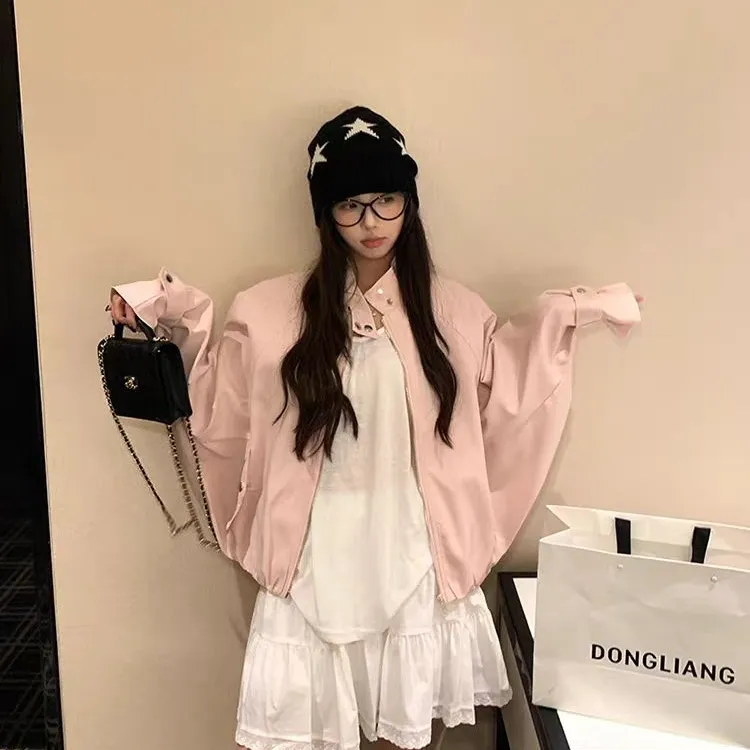 复古立领夹克秋季新款甜美酷辣妹设计感长袖外套上衣9226