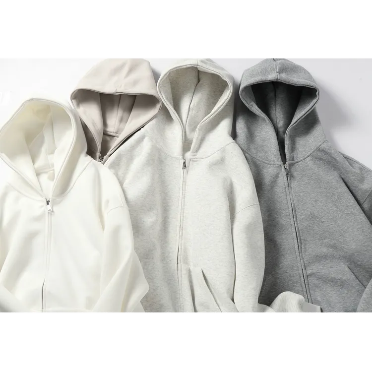 420克双拉链纯色重磅开衫卫衣男女百搭休闲秋冬宽松保暖上衣外套