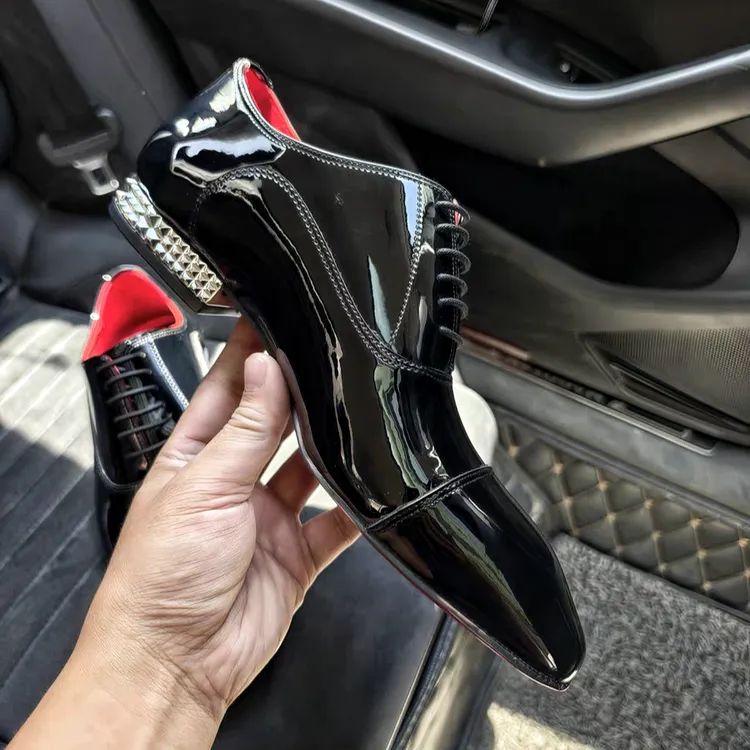 欧洲站高定cl同款红底皮鞋三接头真皮亮面德比鞋正装婚宴红毯皮鞋