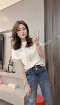 告别衣长！小个子专属裁剪正肩磨毛t恤字母印花短袖显瘦上衣