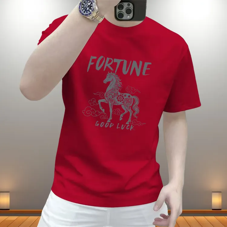 2026马年爆款纯棉骏马印花短袖T恤男士本命年高级感T恤上衣