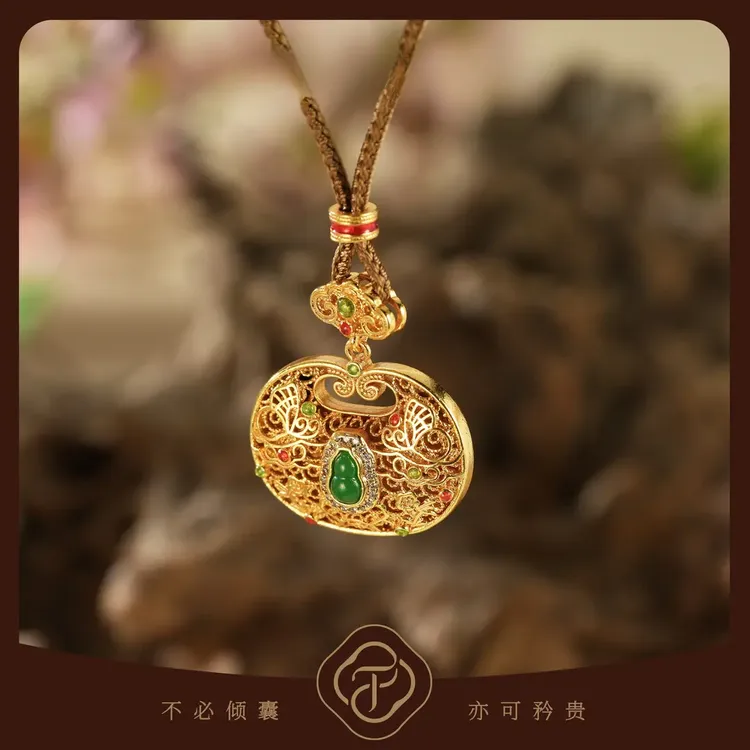 铜合金布艺项链 新中式花丝镂空葫芦如意锁设计感颈饰国风锁骨链