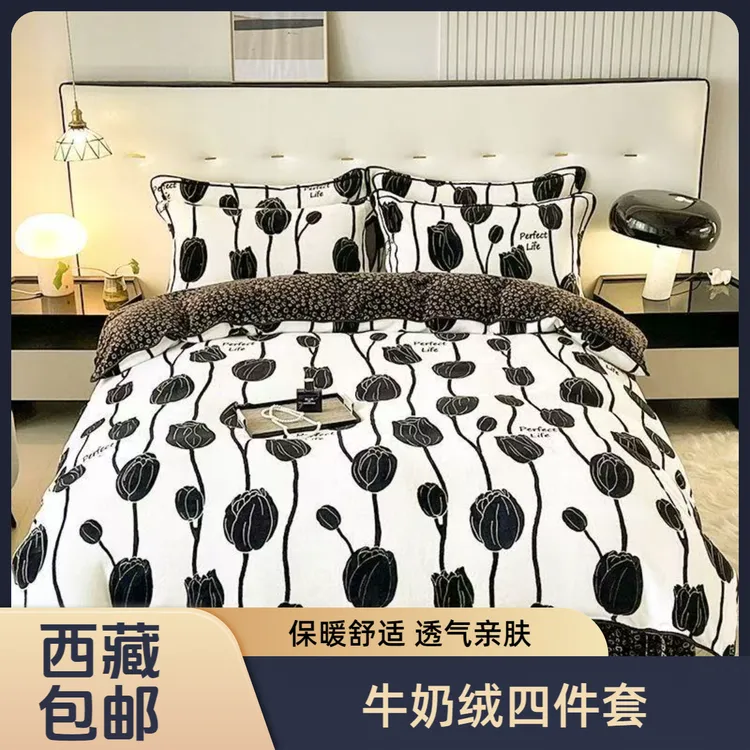 【拉萨发货】秋冬新款牛奶绒印花四件套保暖双面绒印花床裙四件套