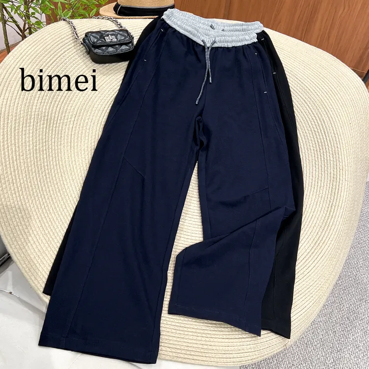 BIMEI大码休闲裤长裤早秋卫裤抽绳口袋纯色2025新款00658阔腿裤