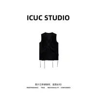 ICUC STUDIO-【100%亚麻】木耳花边小众设计系带V领马夹小衫2859