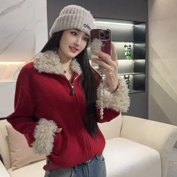 『暖柔兼备』2025冬季新款设计师时尚毛绒领开衫L5656