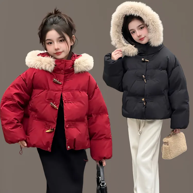 2025年新款女童红色棉服棉衣短款外套新年秋冬款冬季棉袄爆款女款